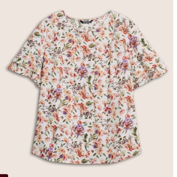 BloomChic Floral Print Tiered Flutter Sleeve Blouse - Picture 4 of 8